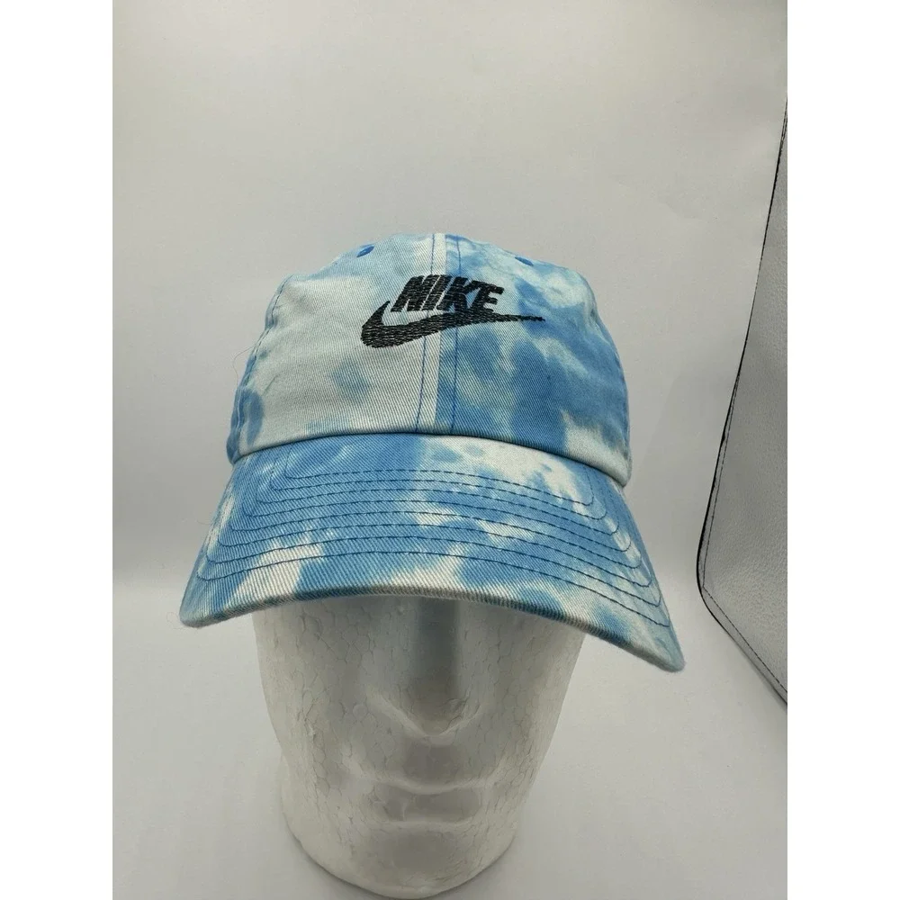 Vintage Nike Tie Dye Hat Blue Swoosh Strapback Y2K Club Cap L/XL